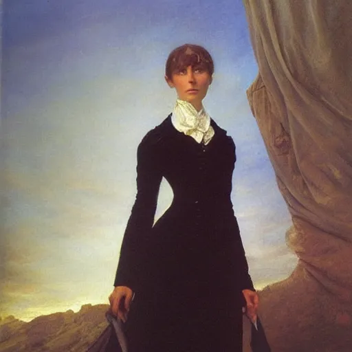 Prompt: A beautiful victorian woman, oil painting, portrait, dramatic lighting, masterpiece, painted by Caspar David Friedrich