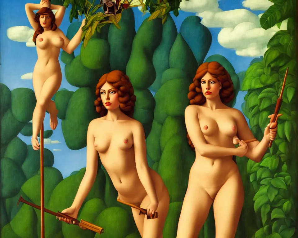 Prompt: brunette lady justice in the jungle by raphael, hopper, and rene magritte. detailed, romantic, enchanting, trending on artstation.