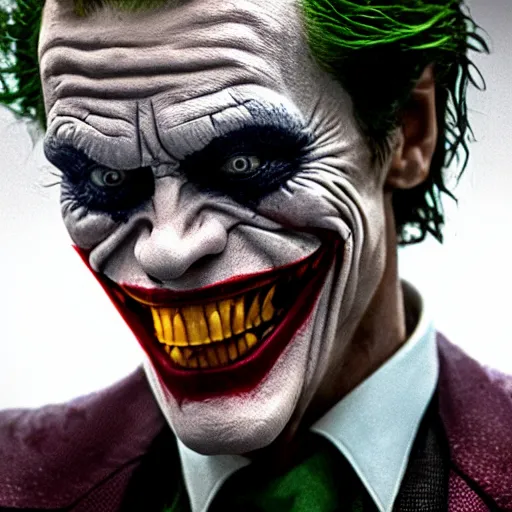Prompt: Willem Dafoe as The Joker, film still from The Dark Knight, detailed, 4k
