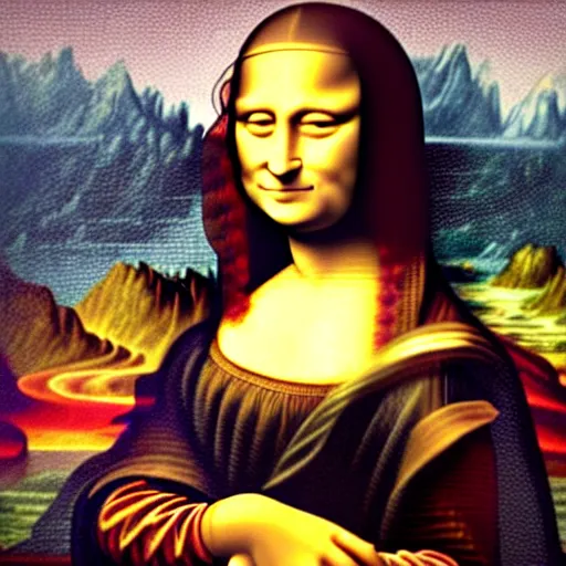 Prompt: mona lisa in the style of ancient mosaic