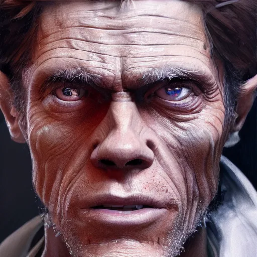 Image similar to willem dafoe, ultra high detailed, oil painting, greg rutkowski, charlie bowater, yuumei, yanjun cheng, unreal 5, daz, hyperrealistic, octane render, rpg portrait, dynamic lighting