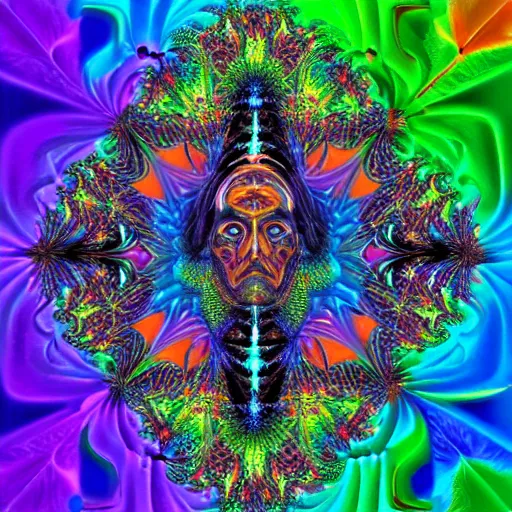 Image similar to weird al as god, infinite fractal, psychedelic, colorful, painting