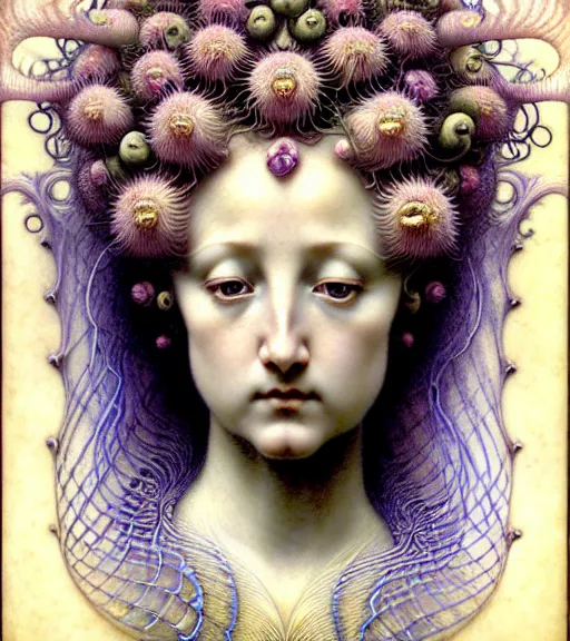 Image similar to beautiful young orchid fairy detailed realistic porcelain face portrait by jean delville, gustave dore, iris van herpen and marco mazzoni, art forms of nature by ernst haeckel, art nouveau, symbolist, visionary, gothic, neo - gothic, pre - raphaelite, fractal lace, intricate alien botanical biodiversity, surreality, hyperdetailed ultrasharp octane render