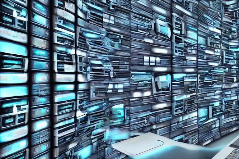 Image similar to wall of computers, futuristic