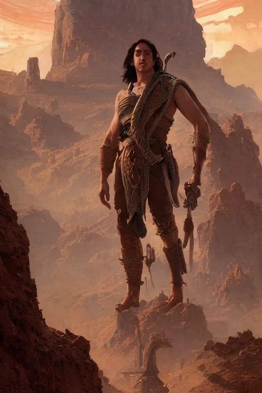 Image similar to John Carter standing in front of Martian ruins by Stanley Artgerm Lau, greg rutkowski, thomas kindkade, alphonse mucha, loish, norman Rockwell