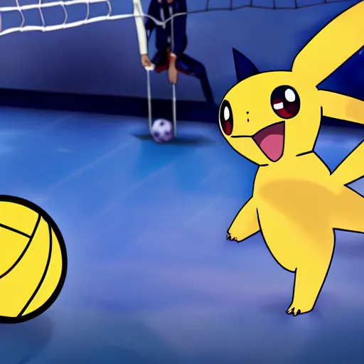 Image similar to a pokemon playing volleyball, hd, 4 k