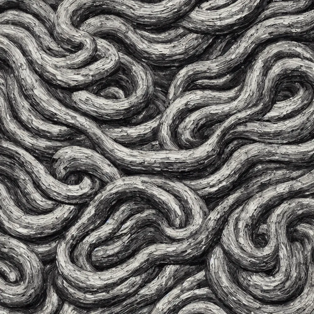 Prompt: texture of 3d high relief painting of writhing black and white snakes painted in the style of the old masters, painterly, thick heavy impasto, expressive impressionist style, painted with a palette knife