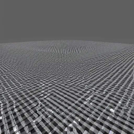 Image similar to simulated daylight, 3d raytraced render of a geometric landscape made entirely of non-textured cubes, subsurface scattering