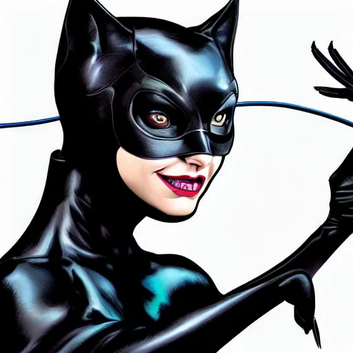 Image similar to the catwoman dc, hyper detailed masterpiece, digital art painting, surrealisme aesthetic,