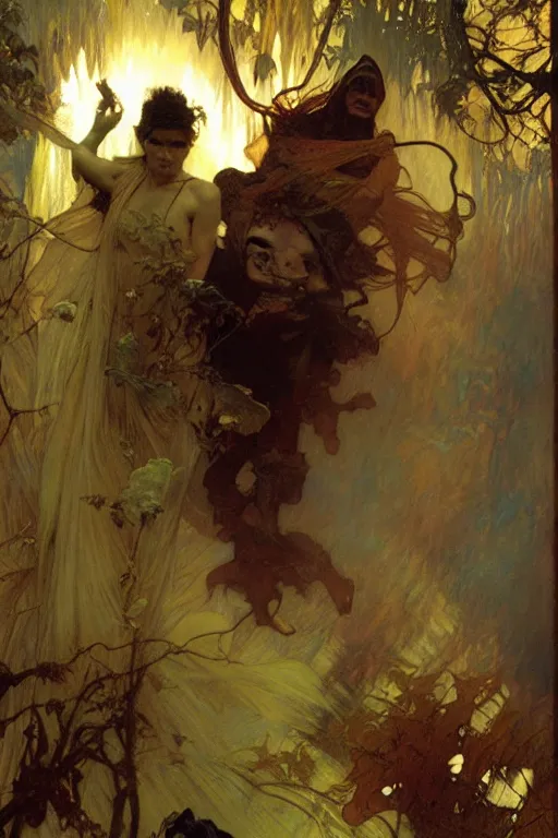 Image similar to zak bagans chasing ghosts, painting by gaston bussiere, craig mullins, greg rutkowski, alphonse mucha