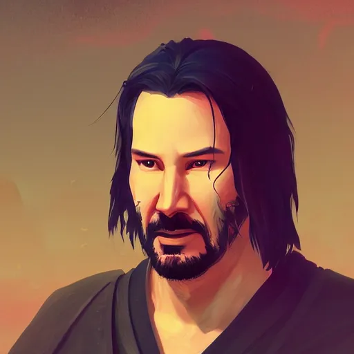 Prompt: Portrait of Keanu Reeves as a samurai, mattepainting concept Blizzard pixar maya engine on stylized background splash comics global illumination lighting artstation lois van baarle, ilya kuvshinov, rossdraws