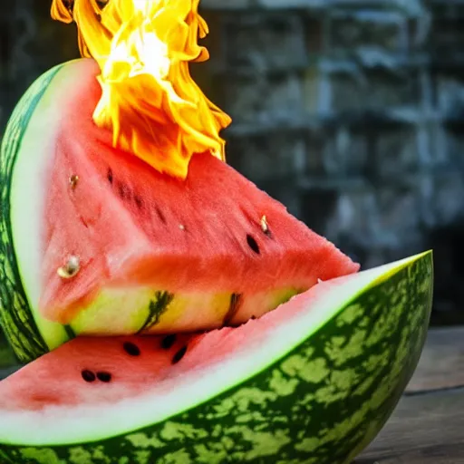 Image similar to photo of a watermelon on fire