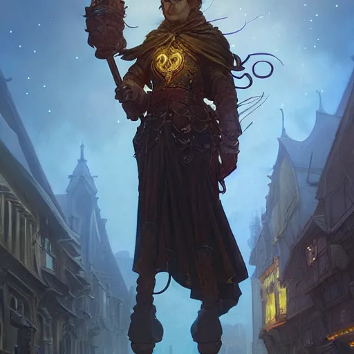 Image similar to the hero of ages walks upon the streets of waterdeep, dnd fantasy art, intricate, elegant, glowing lights, highly detailed, digital painting, artstation, sharp focus, illustration, art by wlop, mars ravelo and greg rutkowski, art by brom, artgerm and alphonse mucha, 8 k, highly detailed