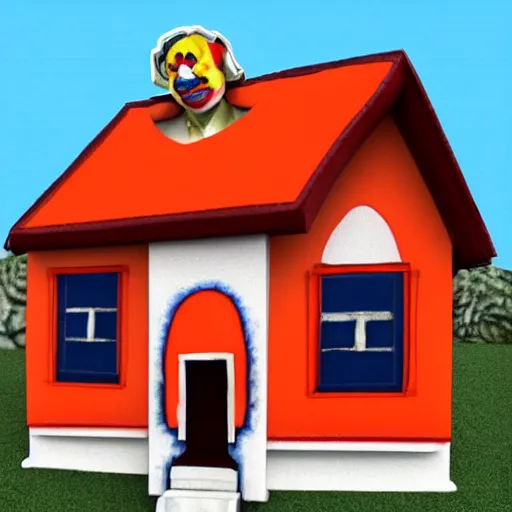 Image similar to poorly rendered clown house