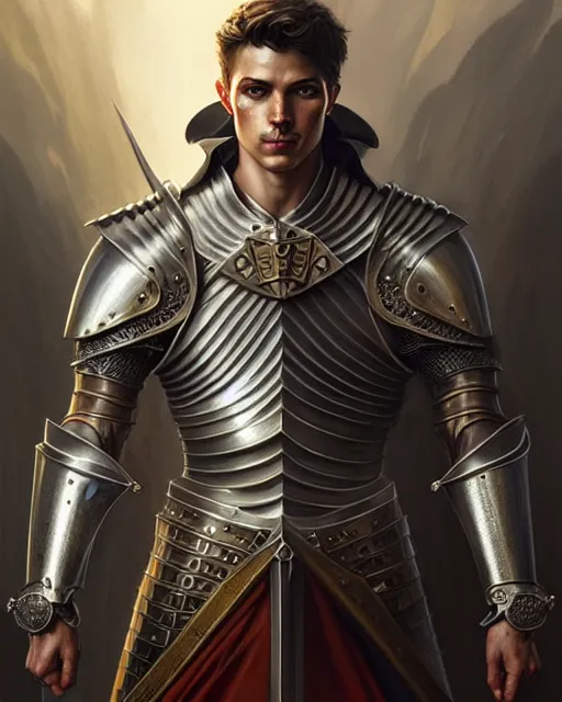 Image similar to Muscular and powerful medieval male knight portrait, art nouveau, fantasy, intricate triangular designs, elegant, highly detailed, sharp focus, art by Artgerm and Greg Rutkowski and WLOP
