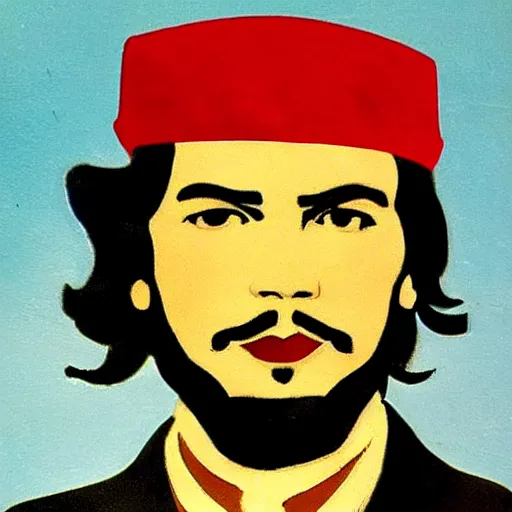 Prompt: che guevara in top hat, 1 9 0 0 s style art in color