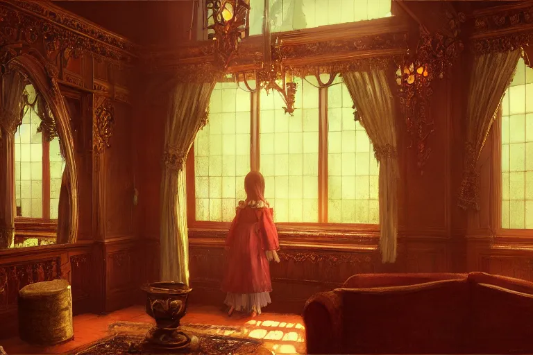 Image similar to an ornate victorian house interior, party inside, scene inside. 1 8 9 0, key visual, conceptart, ambient lighting, highly detailed, digital painting, artstation, concept art, sharp focus, by makoto shinkai and akihiko yoshida and greg manchess