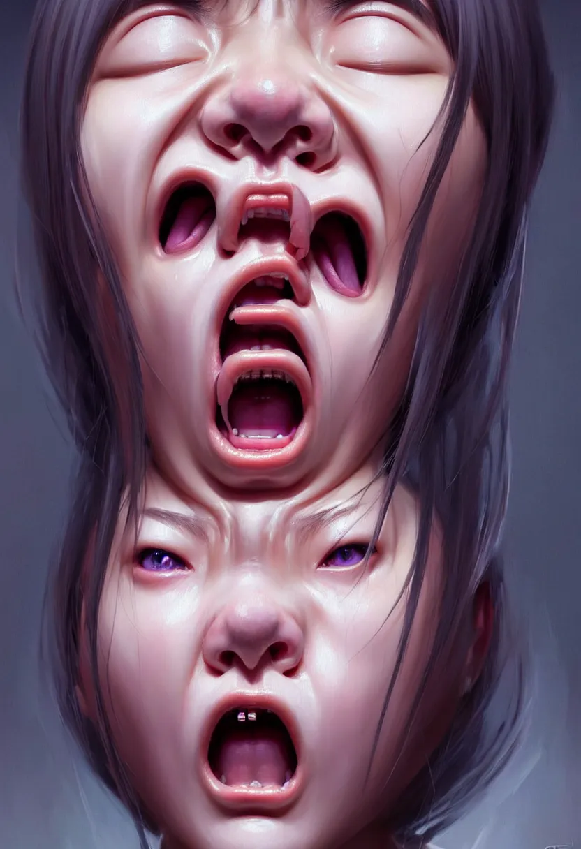 Prompt: beautiful render of a face, waist up portrait of a futuristic cute japanese teenage girl screaming in anger and frustration, intricate, elegant, highly detailed, digital painting, artstation, concept art, smooth, sharp focus, octane render, dramatic lighting, symmetry, symmetrical face, ONE FACE, headshot, art by greg rutkowski and wlop