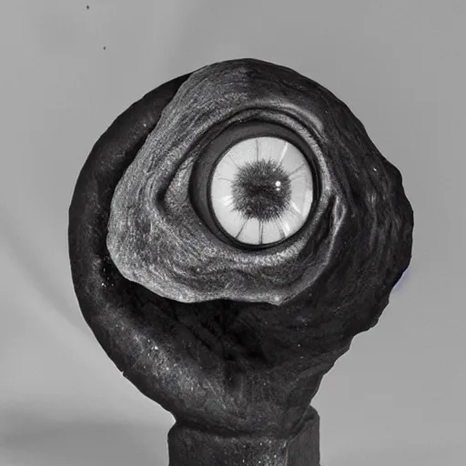 Prompt: an animorphasis sculpture of an eye, highly detailed, black and white