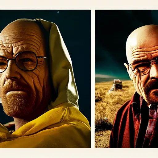 Image similar to promotional still wide breaking bad robots, dramatic lighting, ( e. t. the extra - terrestrial ), batteries not included, harry potter, octane 3 d render, ue 5, imax, 7 0 mm.