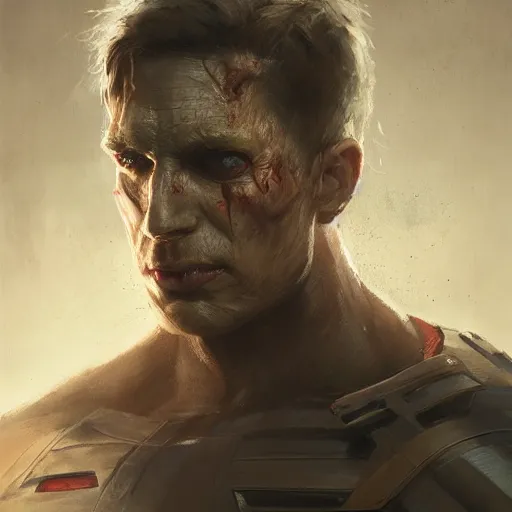 Image similar to A portrait of captain america, zombie, art by greg rutkowski, matte painting, trending on artstation