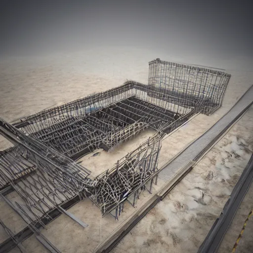 Image similar to a construction site half engolfed in fog 3 d render