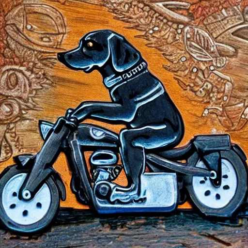 Prompt: a dog riding a motorcycle, amazing detailed