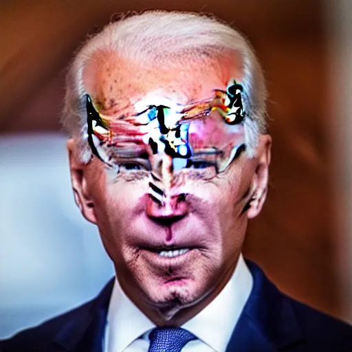 Prompt: joe biden with completely blank glowing white eyes