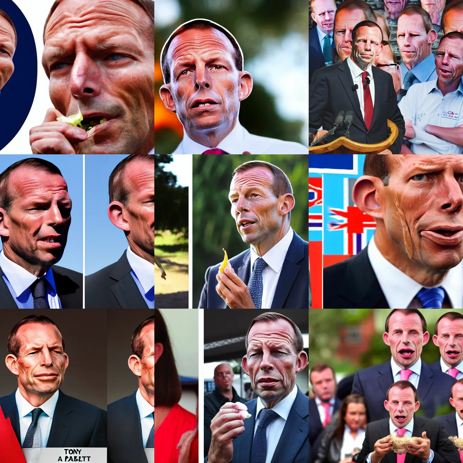 Prompt: raw onion eating tony abbott on campaign trail, highly detailed photo, retouched in photoshop, detailed face, symmetrical eyes