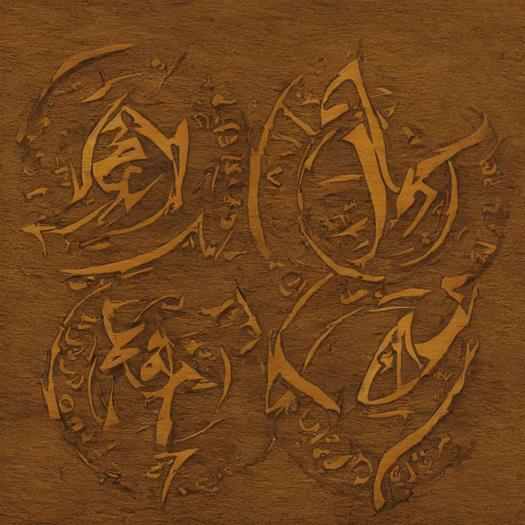 Prompt: ya ali logo by greg rutkowski, sharp focus, wood carved, complementary color