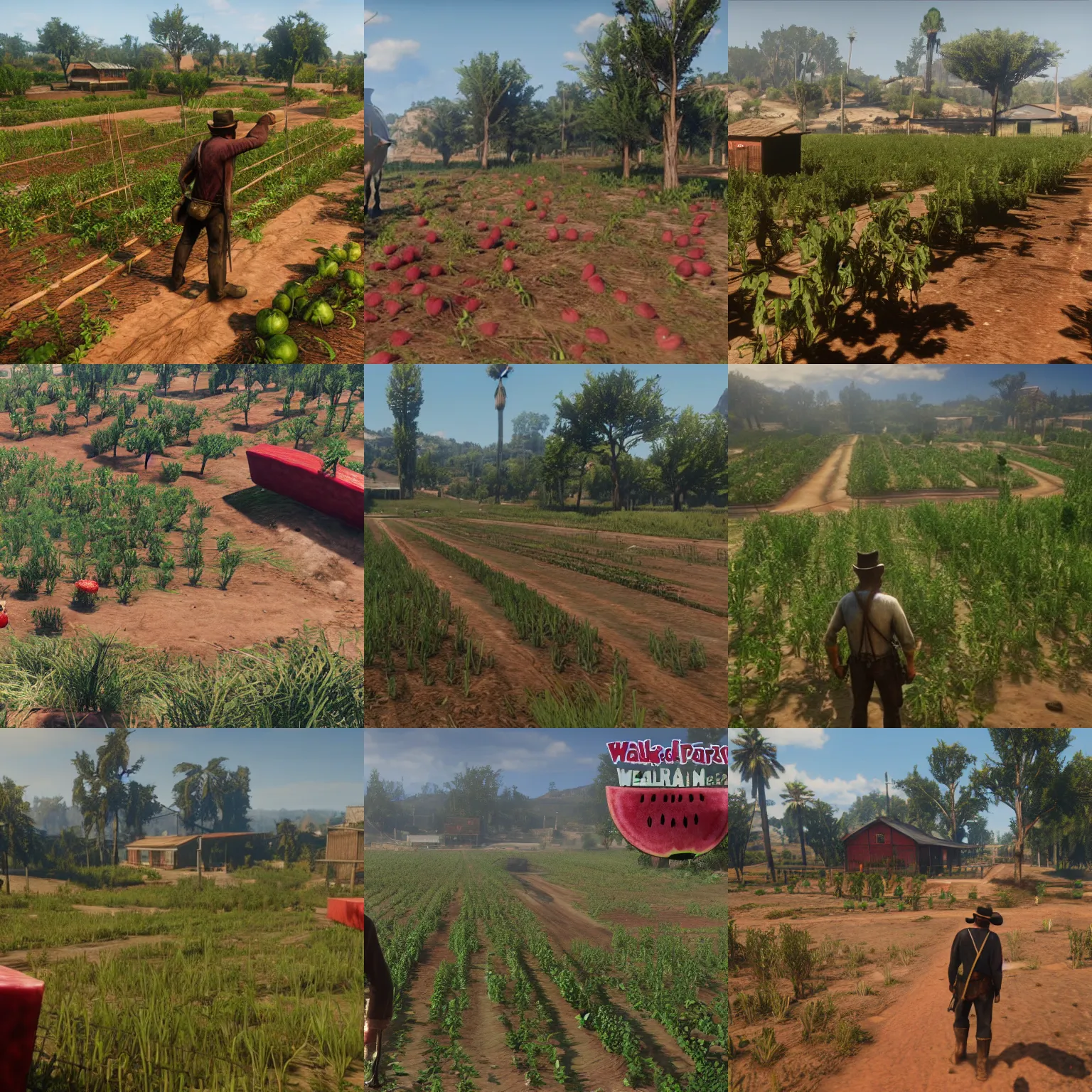 Prompt: A watermelon plantation in red dead redemption 2