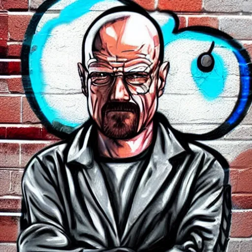 Image similar to a graffiti style piture of walter white.