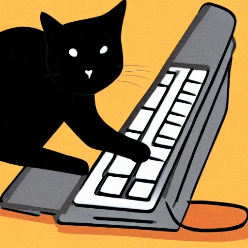 Image similar to a black cat programming in a computer. cartoon. high quality. high fidelity. unsplash. devianart.