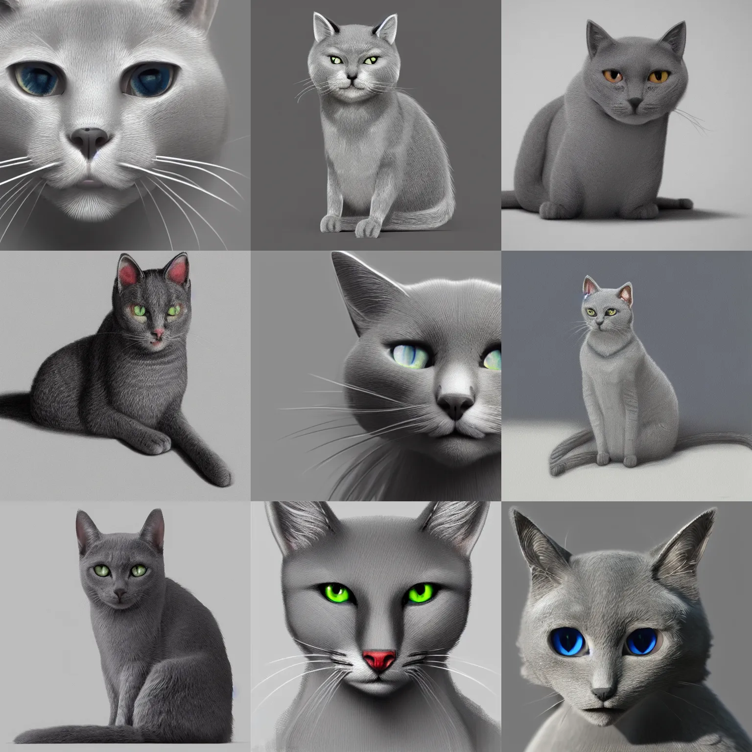 Prompt: grey cat, trending on artstation