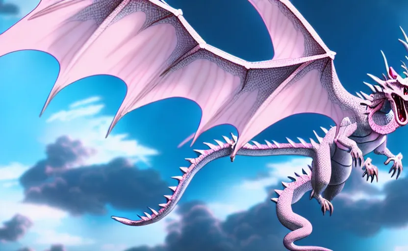 Image similar to a pastel color flying japanese manga dragon, extremely intricate and detailed 8 k cinematic lighting, hyper realism