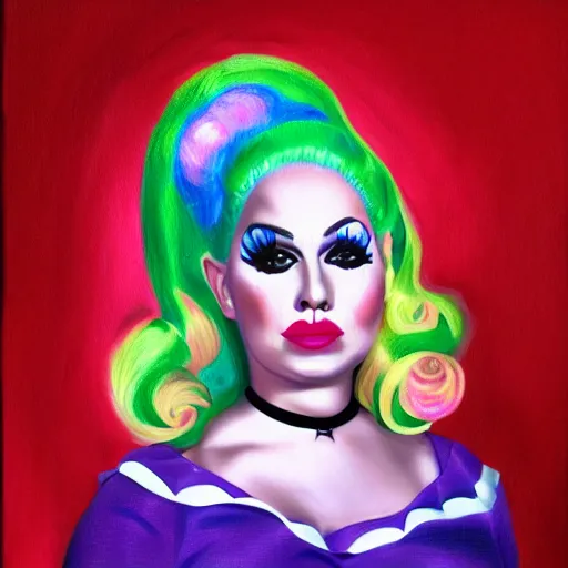 Prompt: trixie mattel the dragqueen portrait oil painting in the style of velazquez