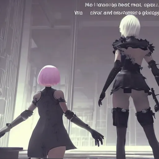 Image similar to Screenshot from Nier Automata with Boris Johnson