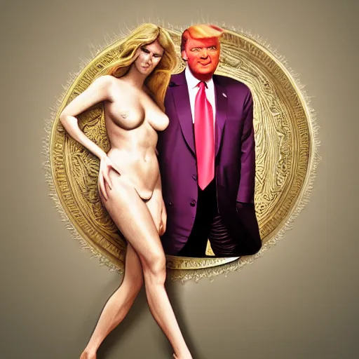 Image similar to portrait of Aphrodite and Donald Trump, photorealistic, 4K