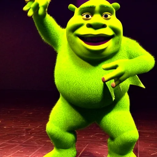 Image similar to shrek if he as a full - body puppet costume on sesame street