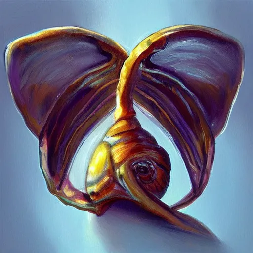 Image similar to snail with wings, oil painting, artstation, dramatic lighting, symmetry, beautiful