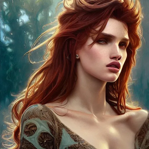 Image similar to ultra realistic illustration, bella thorne angry, intricate, elegant, highly detailed, digital painting, artstation, concept art, smooth, sharp focus, illustration, art by artgerm and greg rutkowski and alphonse mucha