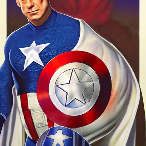 Image similar to Benjamin Netanyahu as Captain America by Alex Ross, detailed, full body