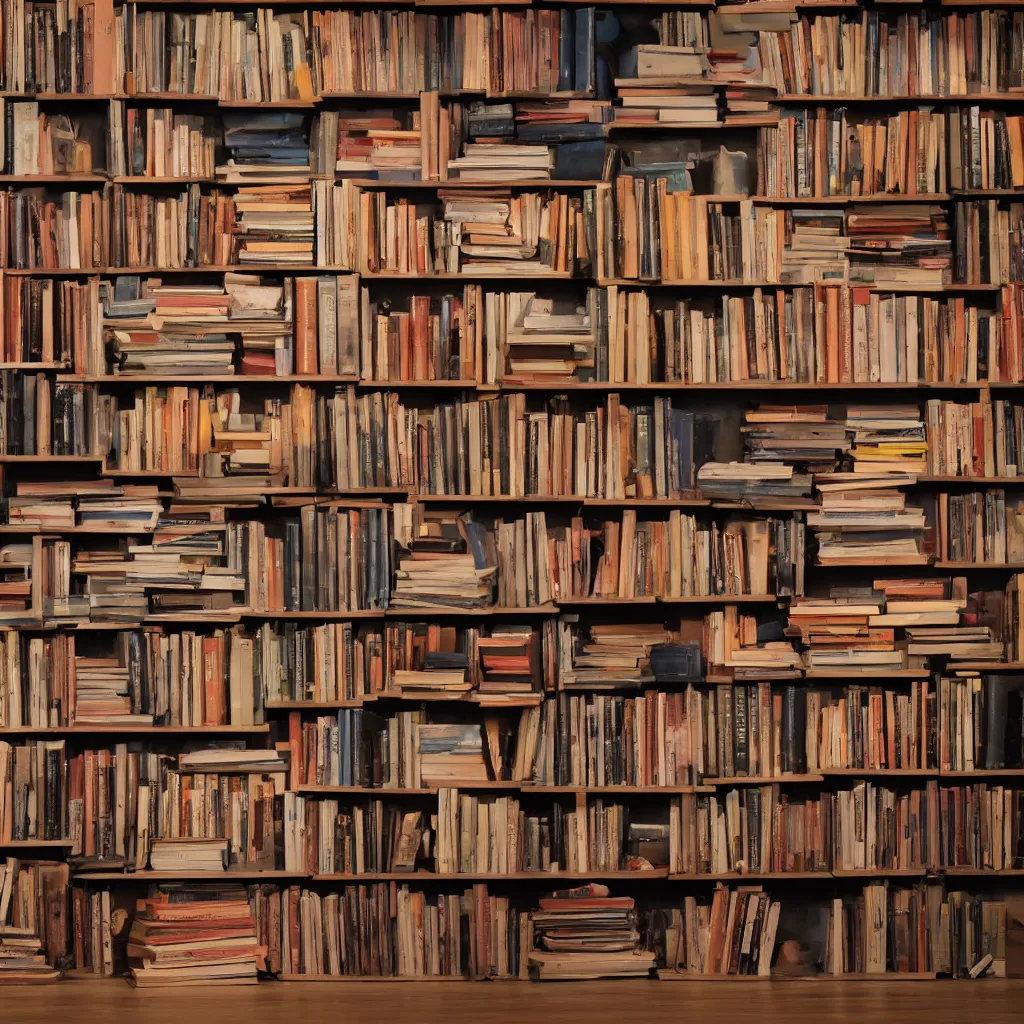 Prompt: a book shelf with many books and dust, professional photo, dramatic lighting, rays of lights, foggy