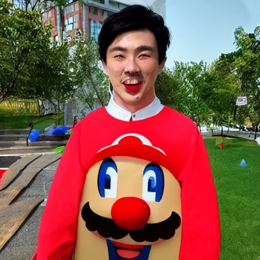 Prompt: seung - hui cho dressed up as mario