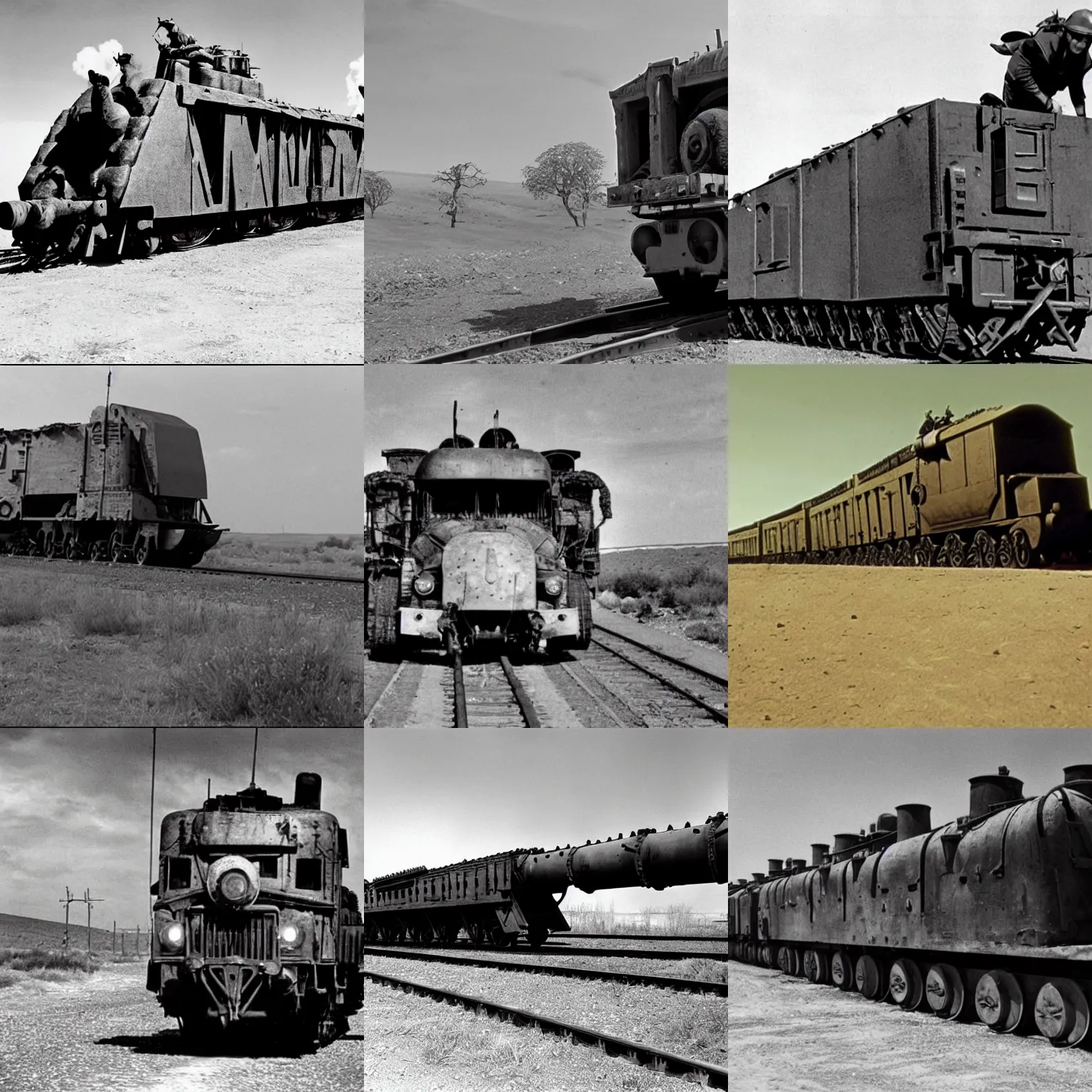 Prompt: Armoured train, film still from Mad Max
