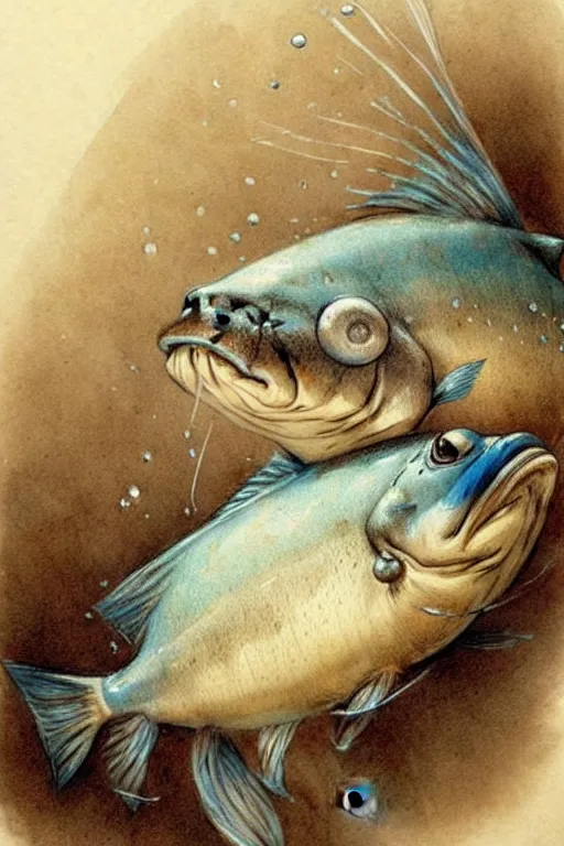 Image similar to ( ( ( ( ( anthropomorph fish. muted colors. ) ) ) ) ) by jean - baptiste monge!!!!!!!!!!!!!!!!!!!!!!!!!!!