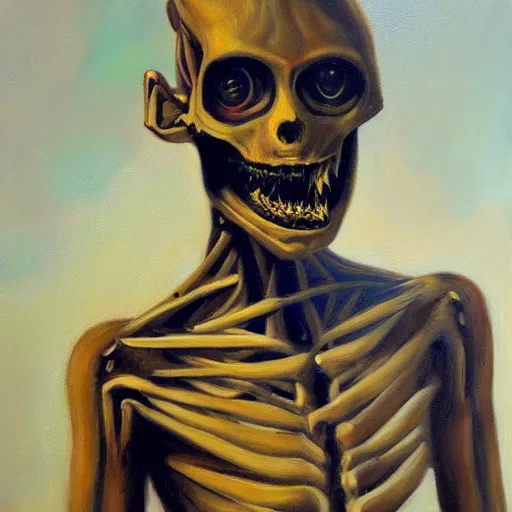 Image similar to humanoid creature, oil painting, horror