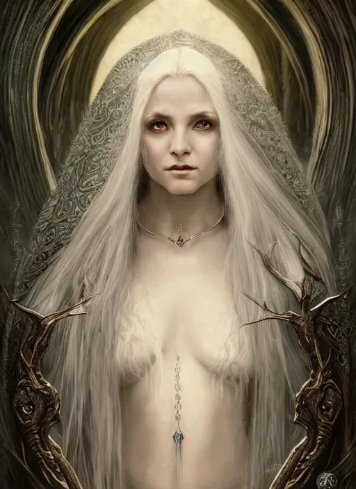 Prompt: immortal majestic elven sorceress wearing a cloak, long beautiful strands of pale white hair, engraving, concept art, elden ring, illustration, smooth, sharp focus, by gustave dore and greg rutkowski, hyper realistic face, piercing beautiful eyes, fantasy art, in the style of midjourney, intricate, alphonse mucha, hyper detailed