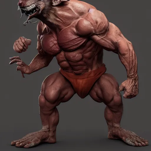 Image similar to rat - man hybrid, body builder body, hyper detailed, digital art, trending in artstation, cinematic lighting, studio quality, smooth render, unreal engine 5 rendered, octane rendered, art style by klimt and nixeu and ian sprigger and wlop and krenz cushart