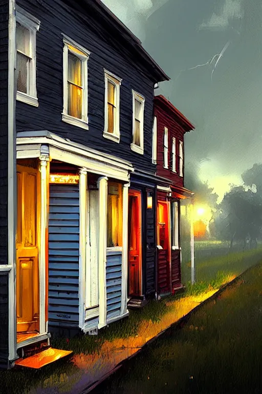 Image similar to greg rutkowski shotgun houses